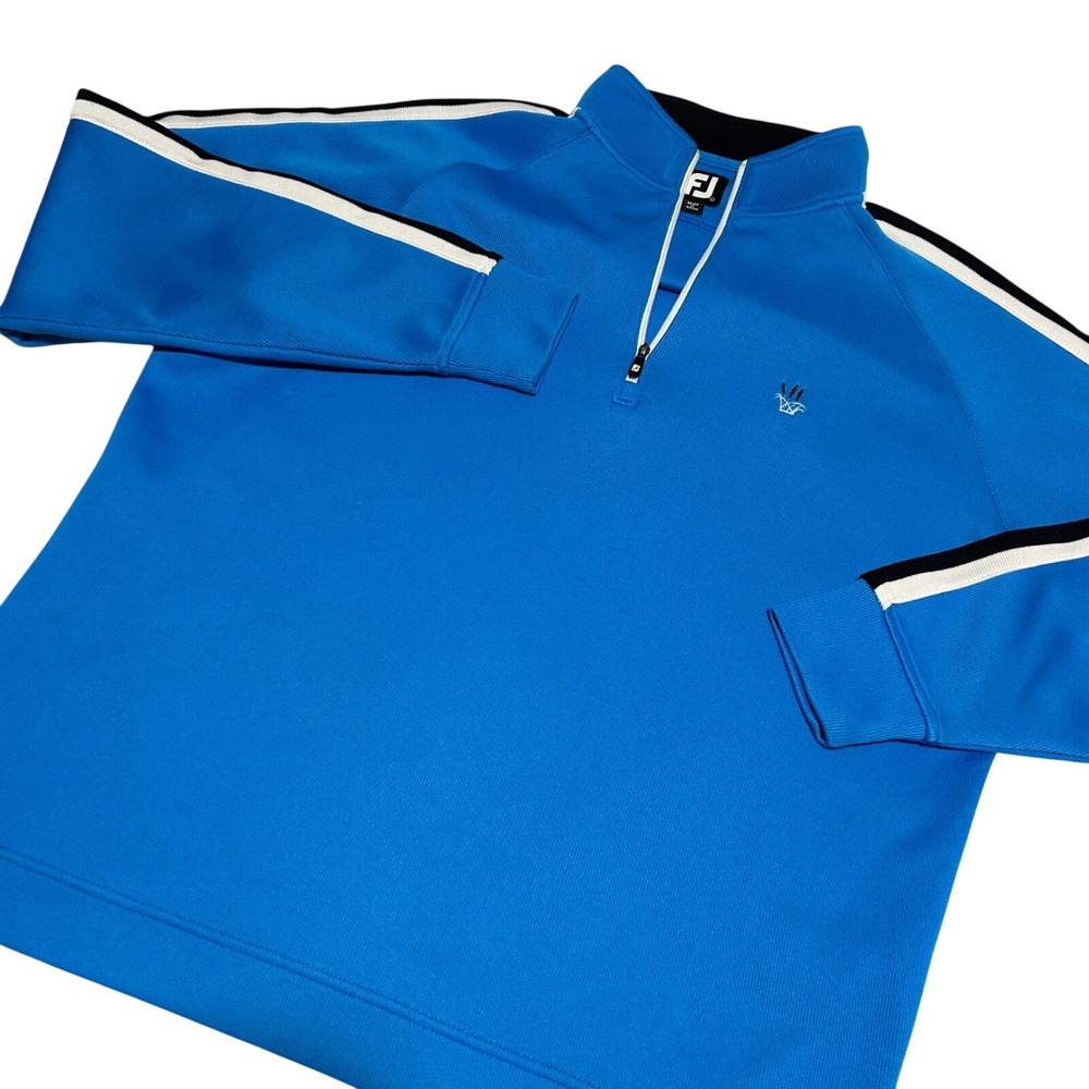 FootJoy 1/4 Zip Pullover Mens Large Blue Racing Stripe Golf Activewear 1177